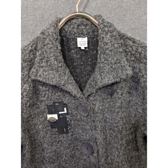 Focus Casual Life Cardigan Womens Large Chunky Sweater Button Fuzzy Wool Gray - Picture 3 of 14